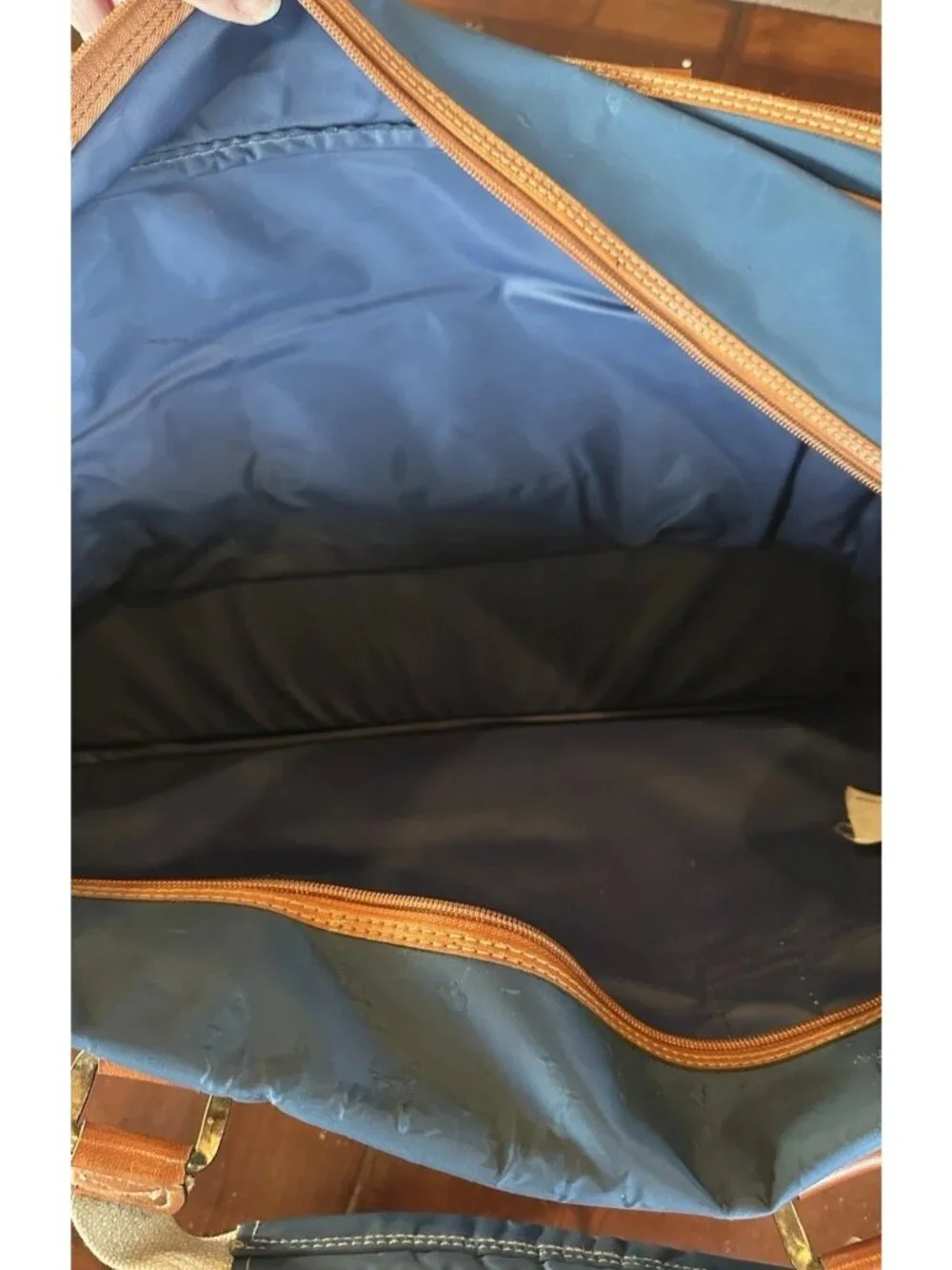 Vintage Allyn St George Navy & Brown Travel Tote Luggage Bag 1980's